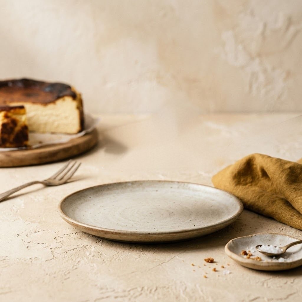 Tarta vasca con una rebanada levantada sobre una pala de servir